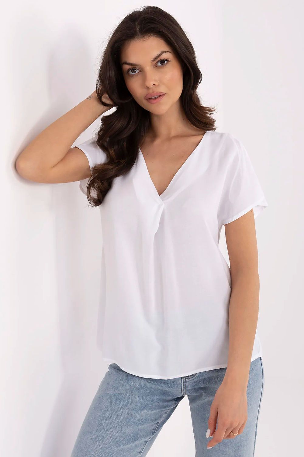 Bluse Sublevel til dame fra MS StyleHaven, laget av Bomull, farge beige, størrelse L, med short ermer, perfekt til casual; dress