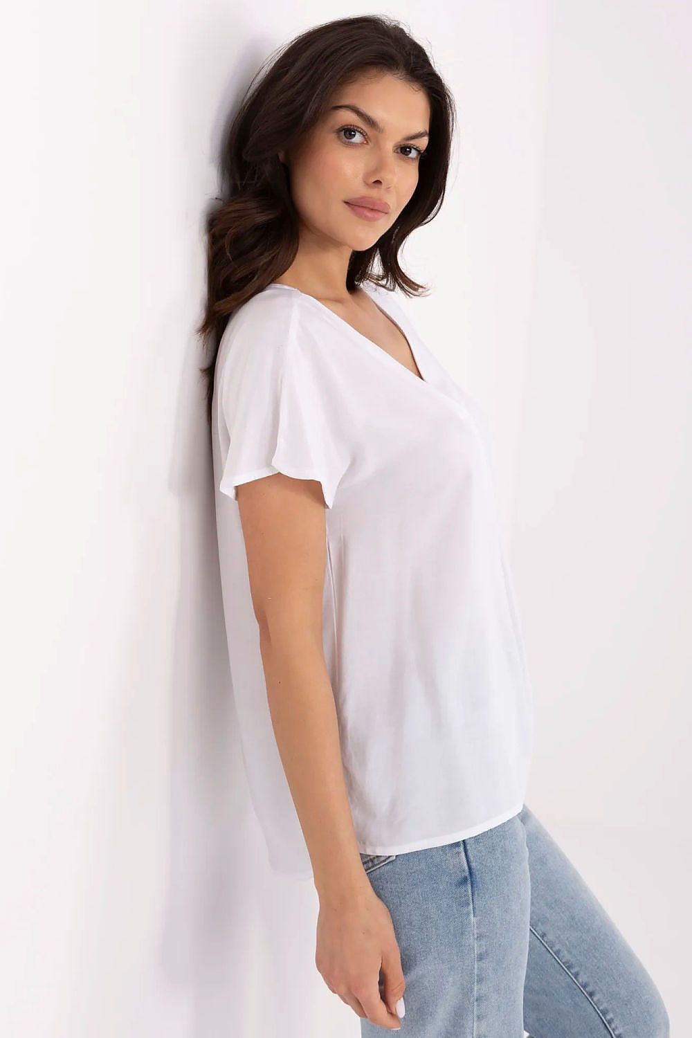 Bluse Sublevel til dame fra MS StyleHaven, laget av Bomull, farge beige, størrelse XL, med short ermer, perfekt til casual; dress