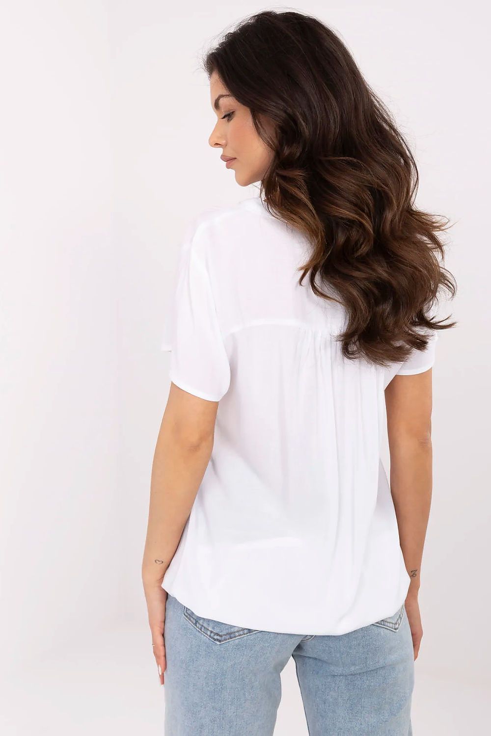 Bluse Sublevel til dame fra MS StyleHaven, laget av Bomull, farge Hvit, størrelse L, med short ermer, perfekt til casual; dress