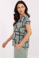 Bluse Sublevel til dame fra MS StyleHaven, laget av Viskose, farge beige 2, størrelse s, med short ermer, perfekt til casual; dress
