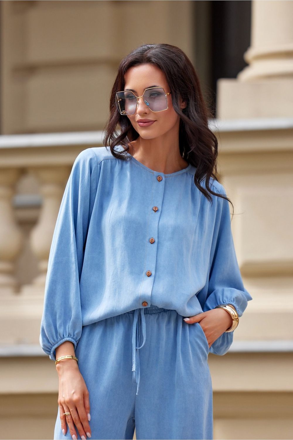Long sleeve shirt Roco Fashion fra MS StyleHaven, størrelse 36, med short, bukselengde long, kjolelengde midi, kjolestil wrap