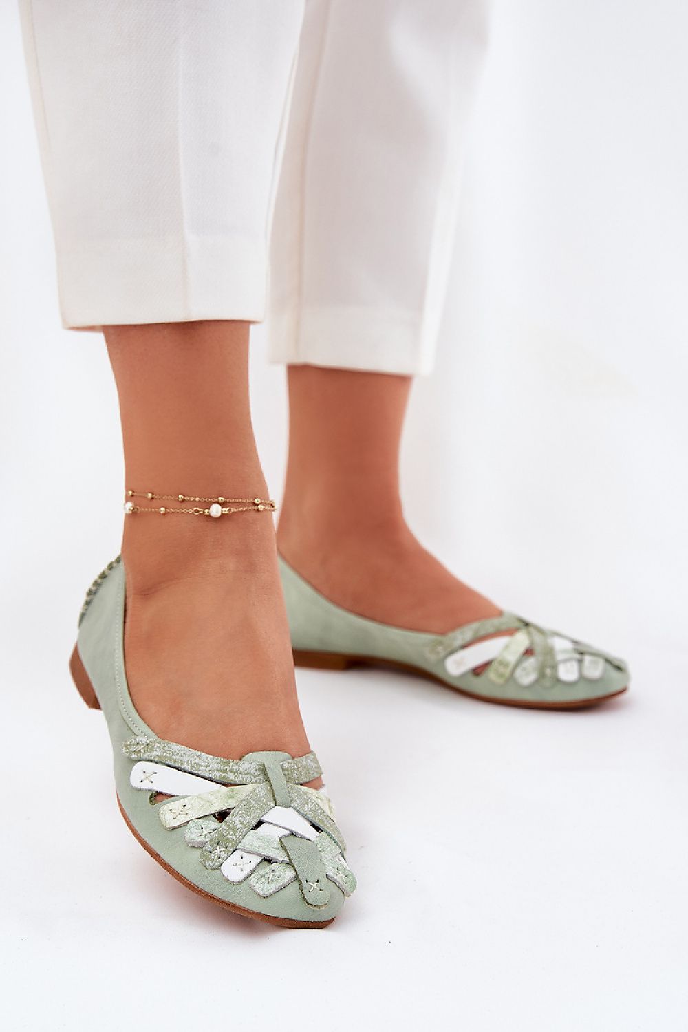 ballerina-sko Step in style til dame fra MS StyleHaven, laget av Bomull; polyester, med detaljer i suede, farge Grønn, størrelse 36, med 45720 ermer, hælhøyde low; flat, skostørrelse 36; 37; 38; 39; 40; 41, perfekt til casual; dress