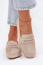 Mocassin Step in Style til dame fra MS StyleHaven, laget av Bomull, med detaljer i suede, farge beige, størrelse 36, med short ermer, hælhøyde mid; high, skostørrelse 36; 37; 38; 39; 40; 41, perfekt til casual; dress
