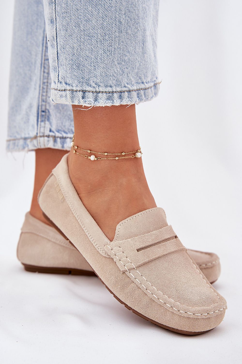 Mocassin Step in Style til dame fra MS StyleHaven, laget av Bomull, farge beige, størrelse 38, med short ermer, perfekt til casual; dress