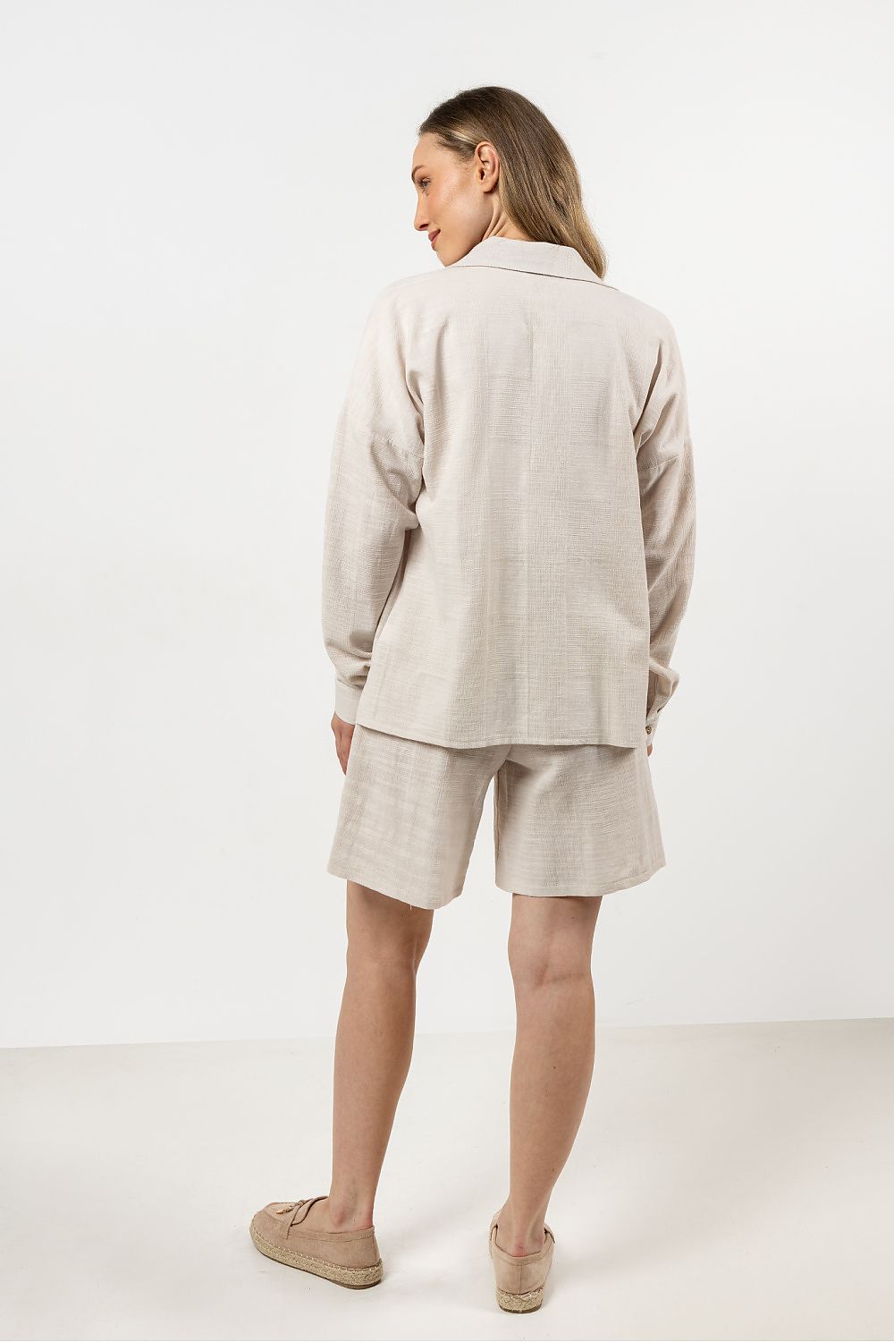 Langermet skjorte awama til dame fra MS StyleHaven, laget av Bomull, farge beige, størrelse s, med short ermer, perfekt til casual; dress