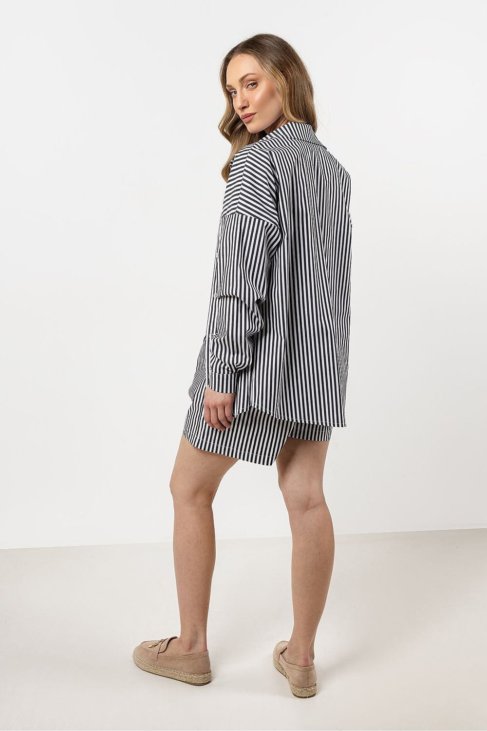 Langermet skjorte awama til dame fra MS StyleHaven, laget av Bomull, farge beige, størrelse S/M, med short ermer, perfekt til casual; dress