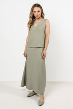 Langt skjørt awama til dame fra MS StyleHaven, laget av Bomull, farge Grønn, størrelse s, med short ermer, knee lengde, perfekt til casual; dress