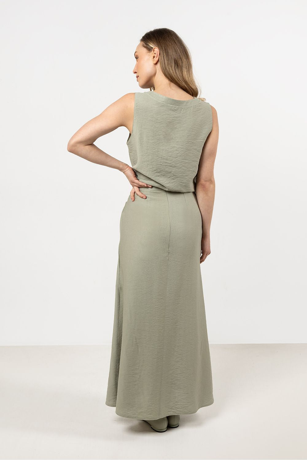 Langt skjørt awama til dame fra MS StyleHaven, laget av Bomull, farge Grønn, størrelse L, med short ermer, perfekt til casual; dress