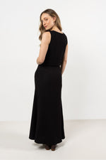 Langt skjørt awama til dame fra MS StyleHaven, laget av Bomull, farge Svart, størrelse s, med short ermer, perfekt til casual; dress