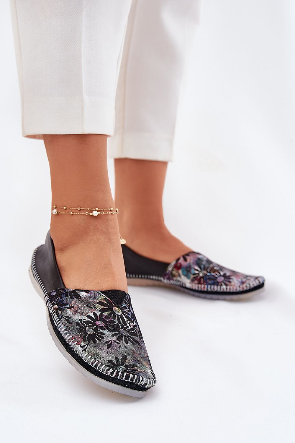 ballerina-sko Step in style til dame fra MS StyleHaven, laget av Bomull; polyester, med detaljer i leather, farge Svart, størrelse 36, med 45720 ermer, hælhøyde flat, skostørrelse 36; 37; 38; 39; 40; 41, perfekt til casual; dress