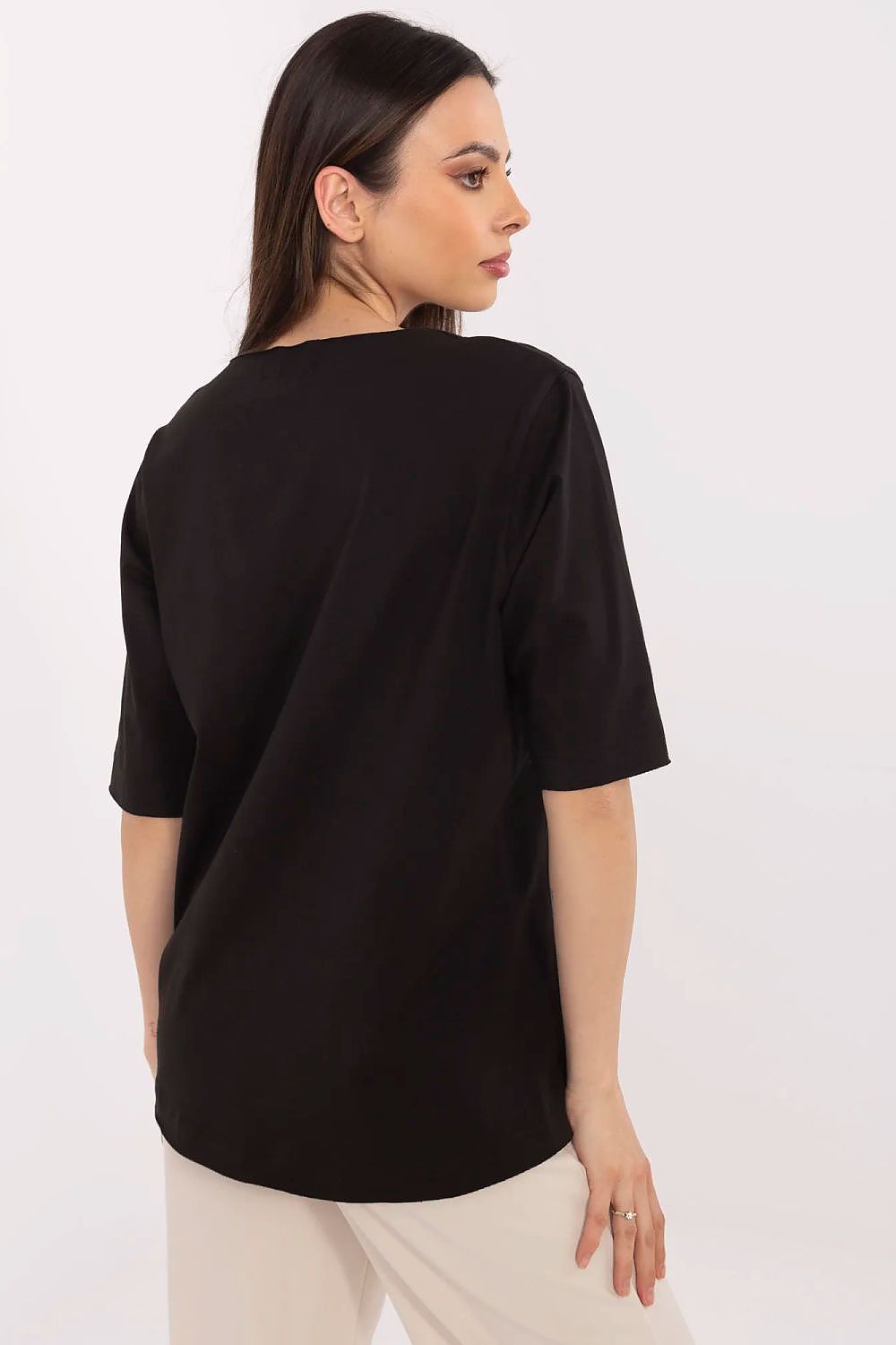 Bomulls Blouse - FP til dame fra MS StyleHaven, størrelse L, med short, bukselengde long, kjolelengde midi, kjolestil wrap