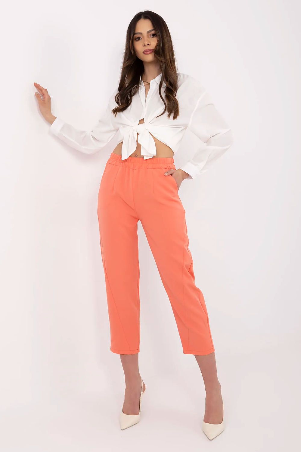 Elegante sigarettbukser for kvinner til dame fra MS StyleHaven, laget av polyester, farge beige, størrelse L, med short ermer, perfekt til casual; dress