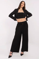 Uformelle damebukser med høy midje og slips til dame fra MS StyleHaven, laget av polyester; Viskose, farge Svart, størrelse s, med short ermer, bukselengde long, perfekt til casual; dress