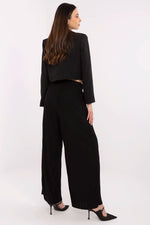 Uformelle damebukser med høy midje og slips til dame fra MS StyleHaven, laget av polyester; Viskose, farge Svart, størrelse L, med short ermer, perfekt til casual; dress