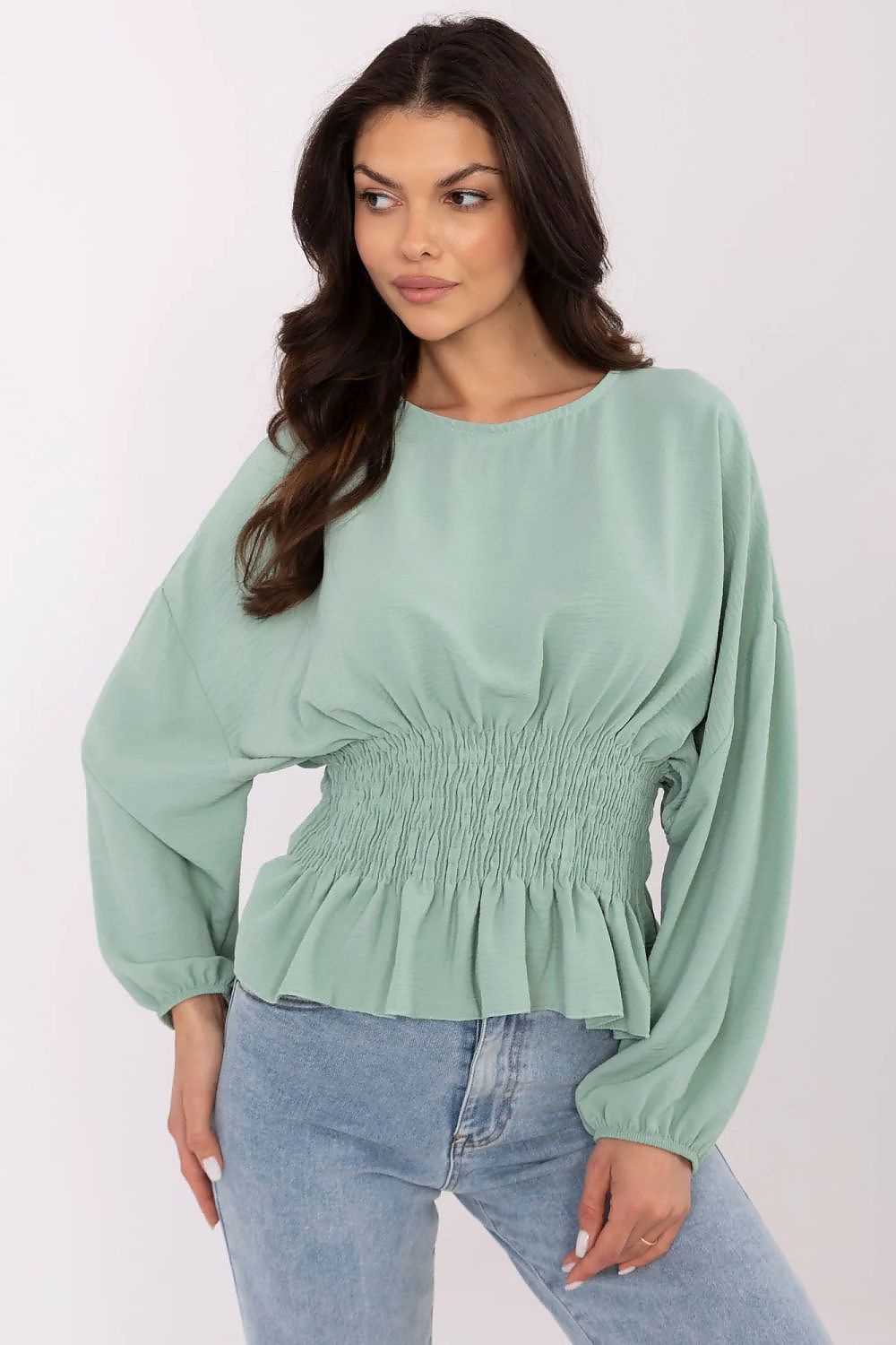 Bluse Sublevel til dame fra MS StyleHaven, laget av polyester, farge Grønn, størrelse S/M, med short ermer, perfekt til casual; dress