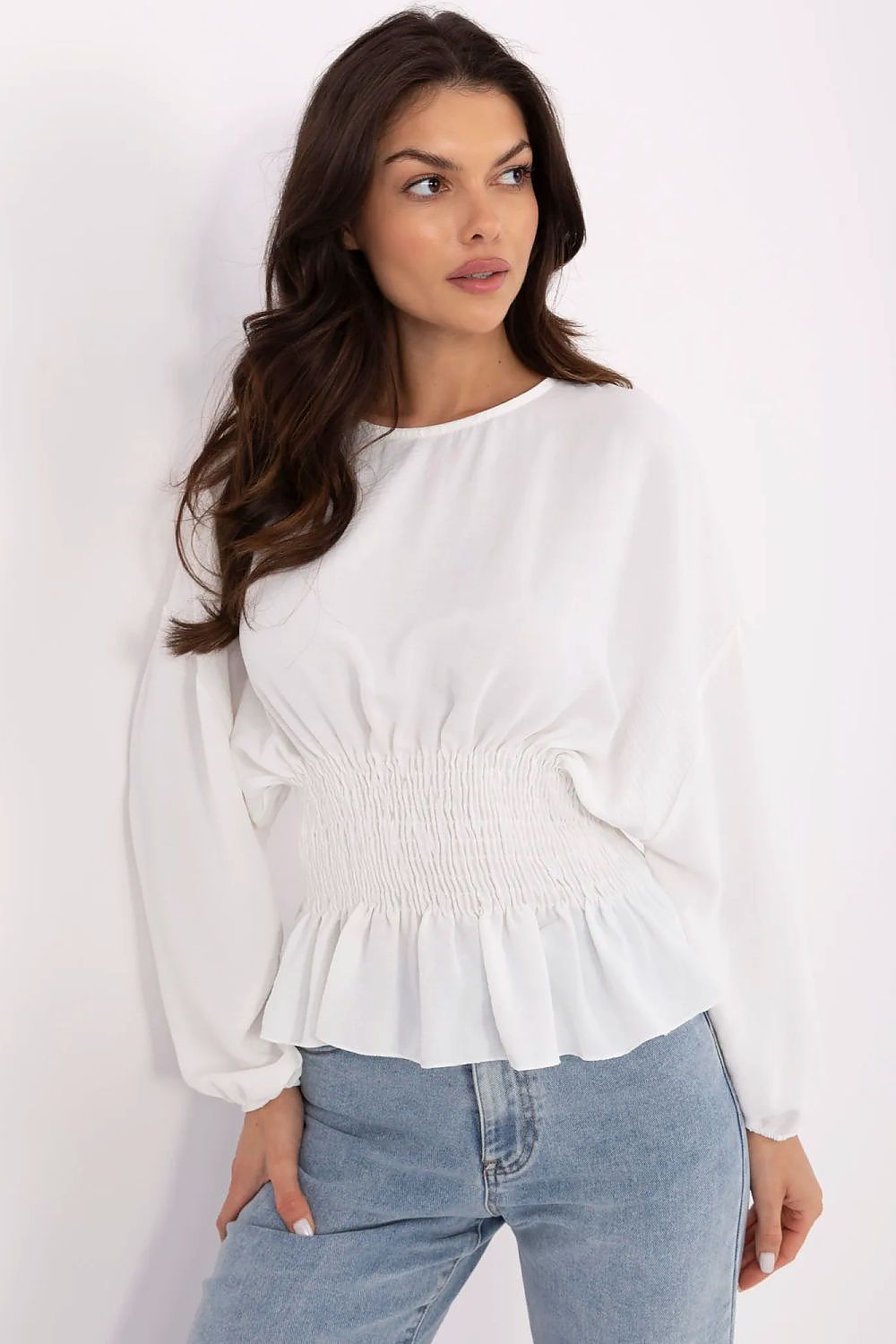 Bluse Sublevel til dame fra MS StyleHaven, laget av polyester, farge Hvit, størrelse S/M, med short ermer, perfekt til casual; dress