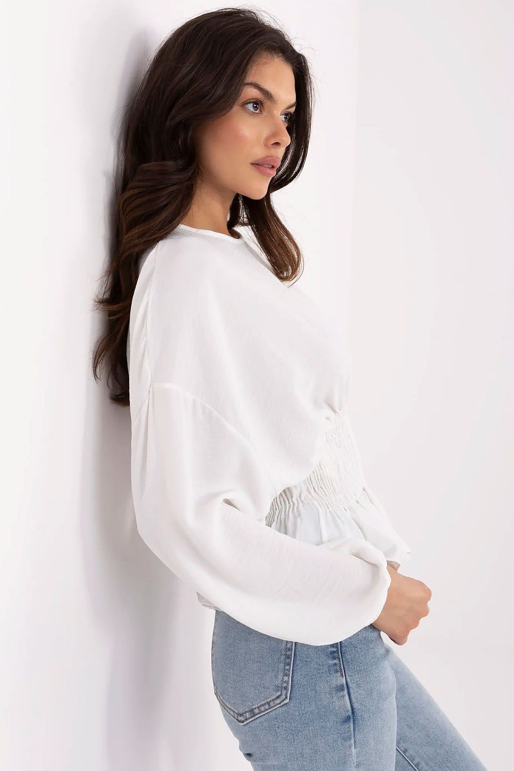 Bluse Sublevel til dame fra MS StyleHaven, laget av polyester, farge Hvit, størrelse M/L, med short ermer, perfekt til casual; dress