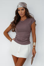 Bluse LaBalancia til dame fra MS StyleHaven; laget av Viskose; farge Brun; stÃƒÂ¸rrelse M/L; med short ermer; perfekt til dress