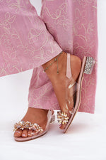 Hælsandaler Step in style til dame fra MS StyleHaven, laget av Bomull, med detaljer i plastic; leather, farge Rosa, størrelse 36, med short ermer, hælhøyde low, skostørrelse 36; 37; 38; 39; 40; 41, perfekt til dress