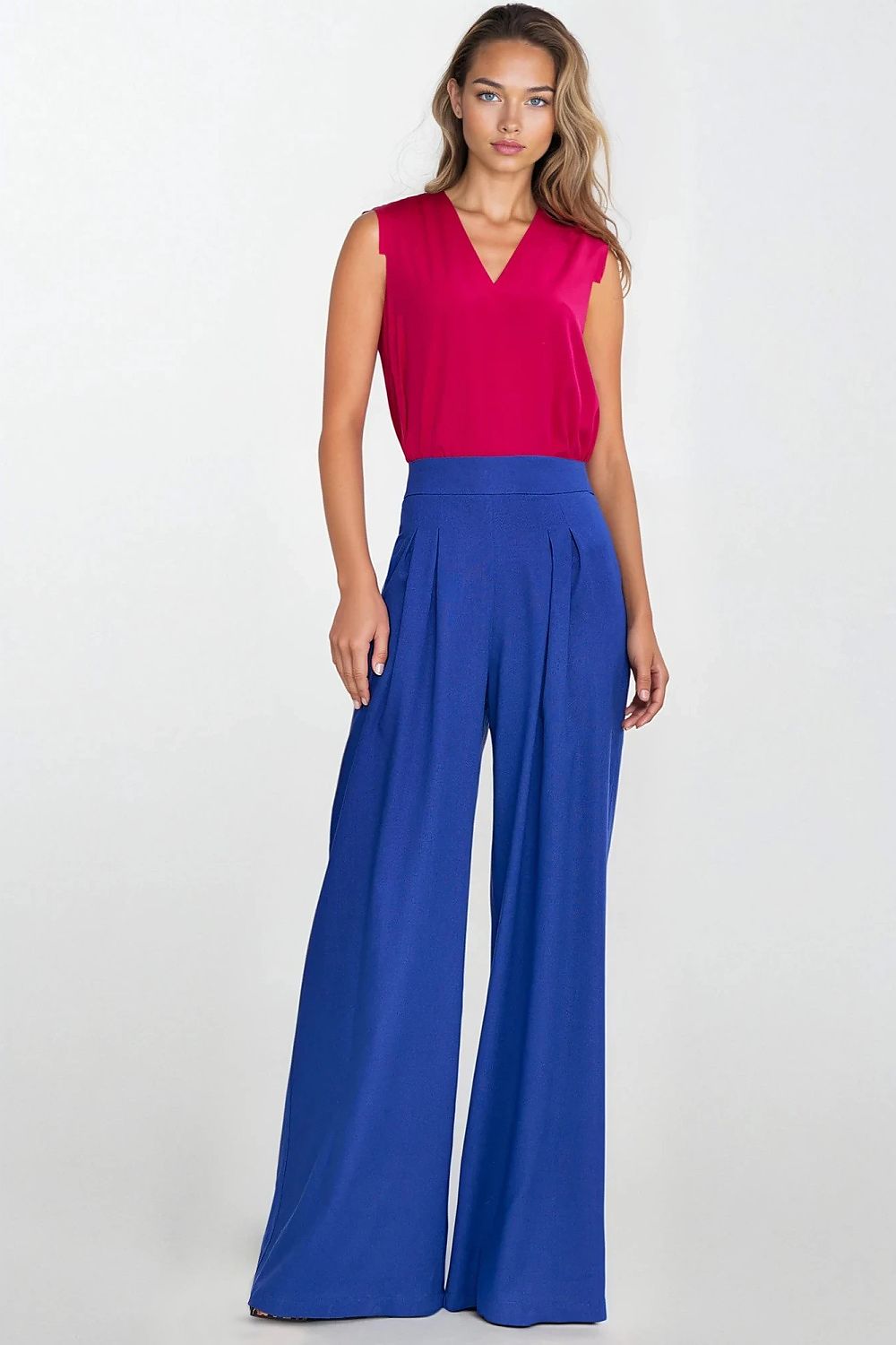 Damebukser Nife til dame fra MS StyleHaven, laget av rayon; Lin, farge Blå, størrelse 36, med sleeveless; short ermer, bukselengde long, perfekt til casual