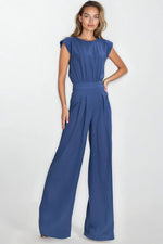 Jumpsuit Nife til dame fra MS StyleHaven, laget av rayon; Lin, farge Blå, størrelse 38, med sleeveless; short ermer, perfekt til casual