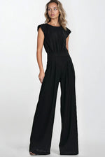Jumpsuit Nife til dame fra MS StyleHaven, laget av rayon; Lin, farge Blå, størrelse 42, med sleeveless; short ermer, perfekt til casual