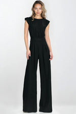 Jumpsuit Nife til dame fra MS StyleHaven, laget av rayon; Lin, farge Svart, størrelse 36, med sleeveless; short ermer, perfekt til casual