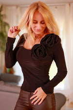Bluse Mirale til dame fra MS StyleHaven, laget av Syntetisk, farge Svart, størrelse L, med long ermer, perfekt til dress