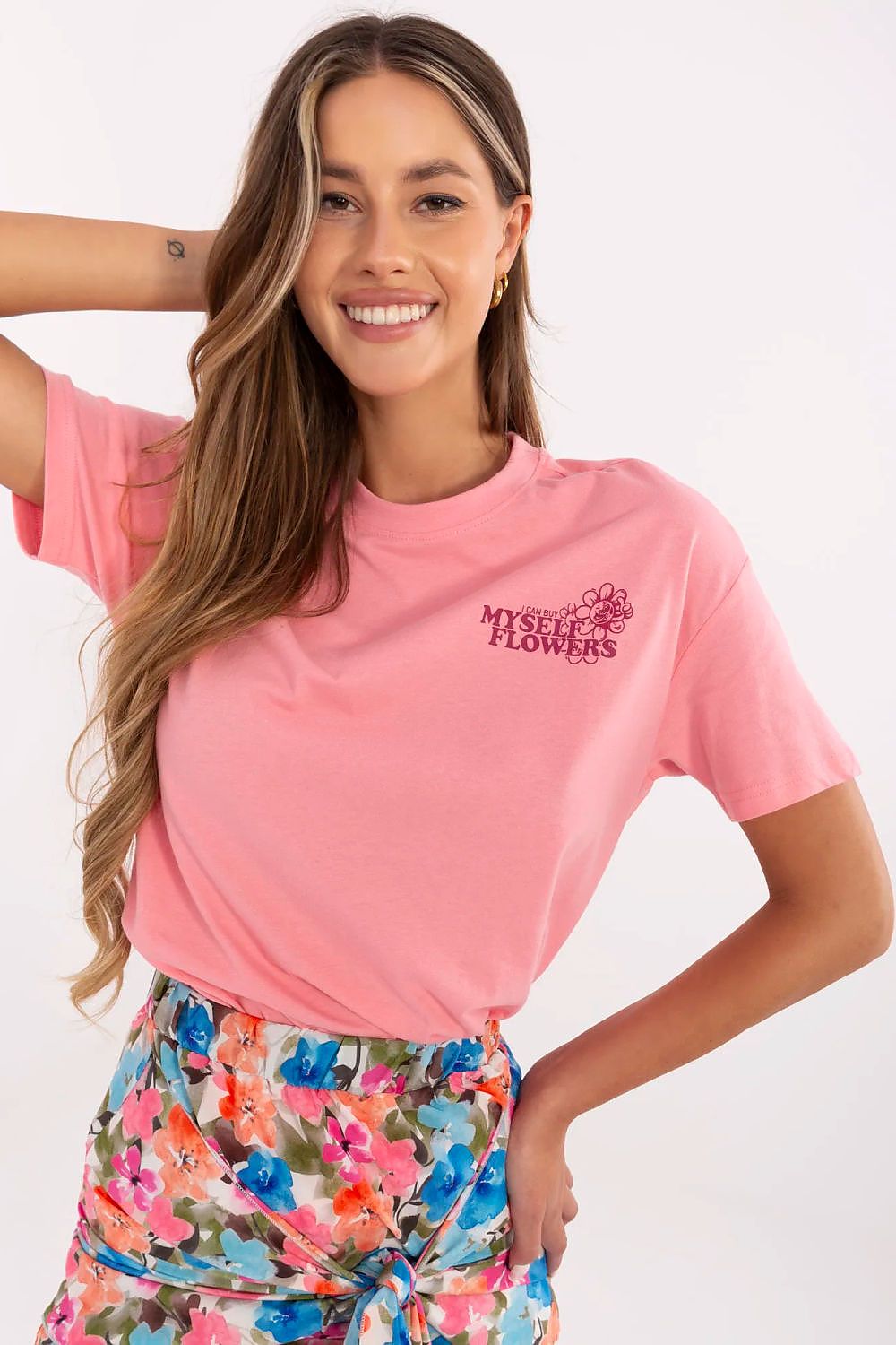 T-skjorte Sublevel til dame fra MS StyleHaven, laget av Bomull, farge Rosa, størrelse XS, med short ermer