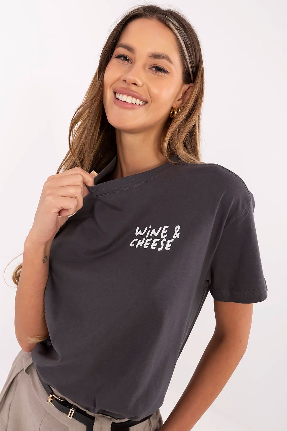 T-skjorte Sublevel til dame fra MS StyleHaven, laget av Bomull, farge Grå, størrelse L, med short ermer