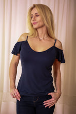 Bluse Mirale til dame fra MS StyleHaven, laget av Viskose, farge Marineblå, størrelse s, med short ermer, perfekt til dress