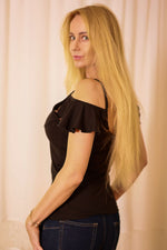 Bluse Mirale til dame fra MS StyleHaven, laget av Viskose, farge Svart, størrelse M, med short ermer, perfekt til dress