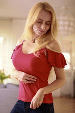 Bluse Mirale til dame fra MS StyleHaven, laget av Viskose, farge Rød, størrelse M, med short ermer, perfekt til dress