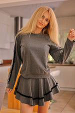 Skjørtbukse Mirale til dame fra MS StyleHaven, laget av Bomull; Elastan-1, farge Grå, størrelse s, med long ermer, short lengde, perfekt til dress