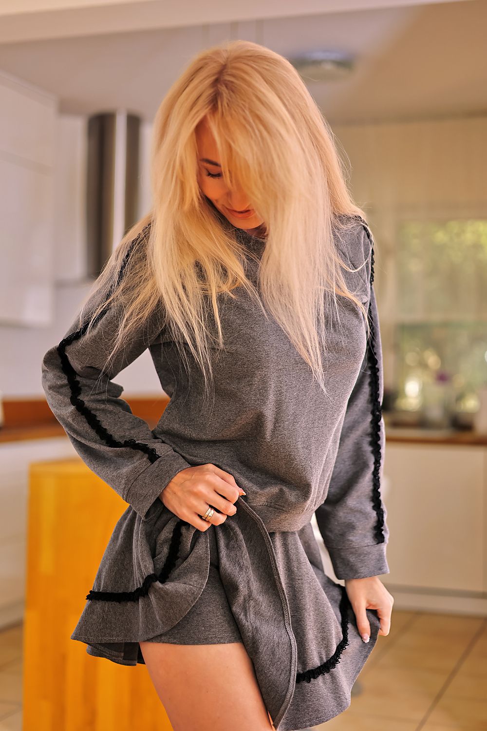 Skjørtbukse Mirale til dame fra MS StyleHaven, laget av Bomull; Elastan-1, farge Grå, størrelse M, med long ermer, perfekt til dress