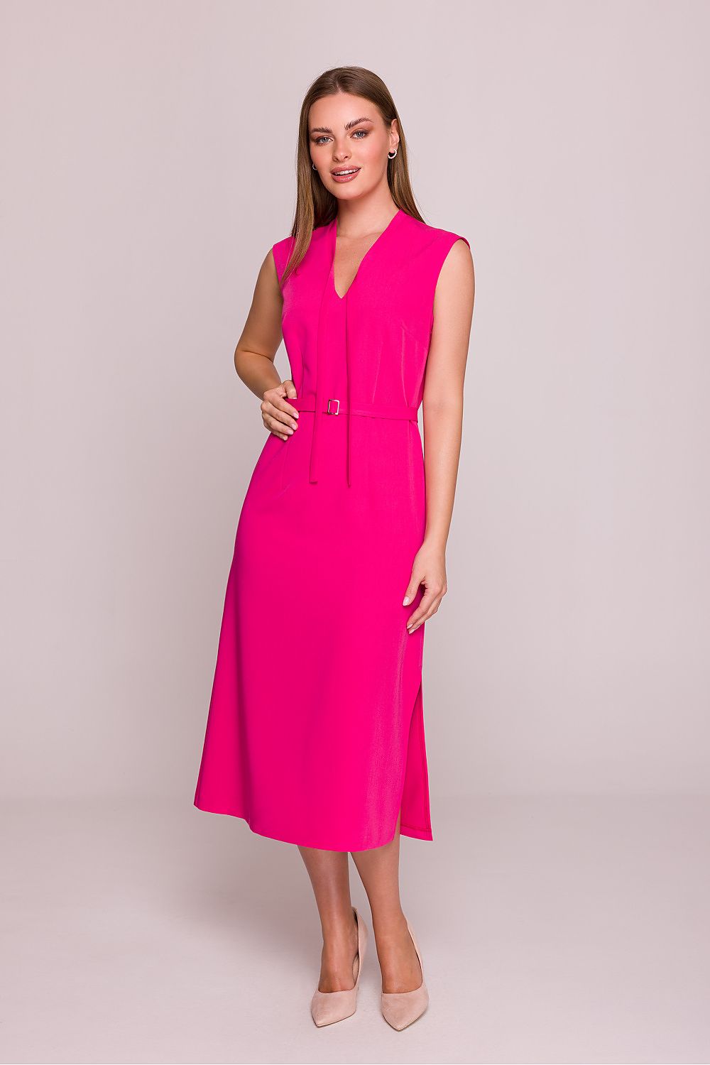 Dagkjole Stylove til dame fra MS StyleHaven, laget av polyester; Viskose, farge Rosa, størrelse s, med sleeveless ermer, midi lengde, kjolestil a-line, perfekt til dress