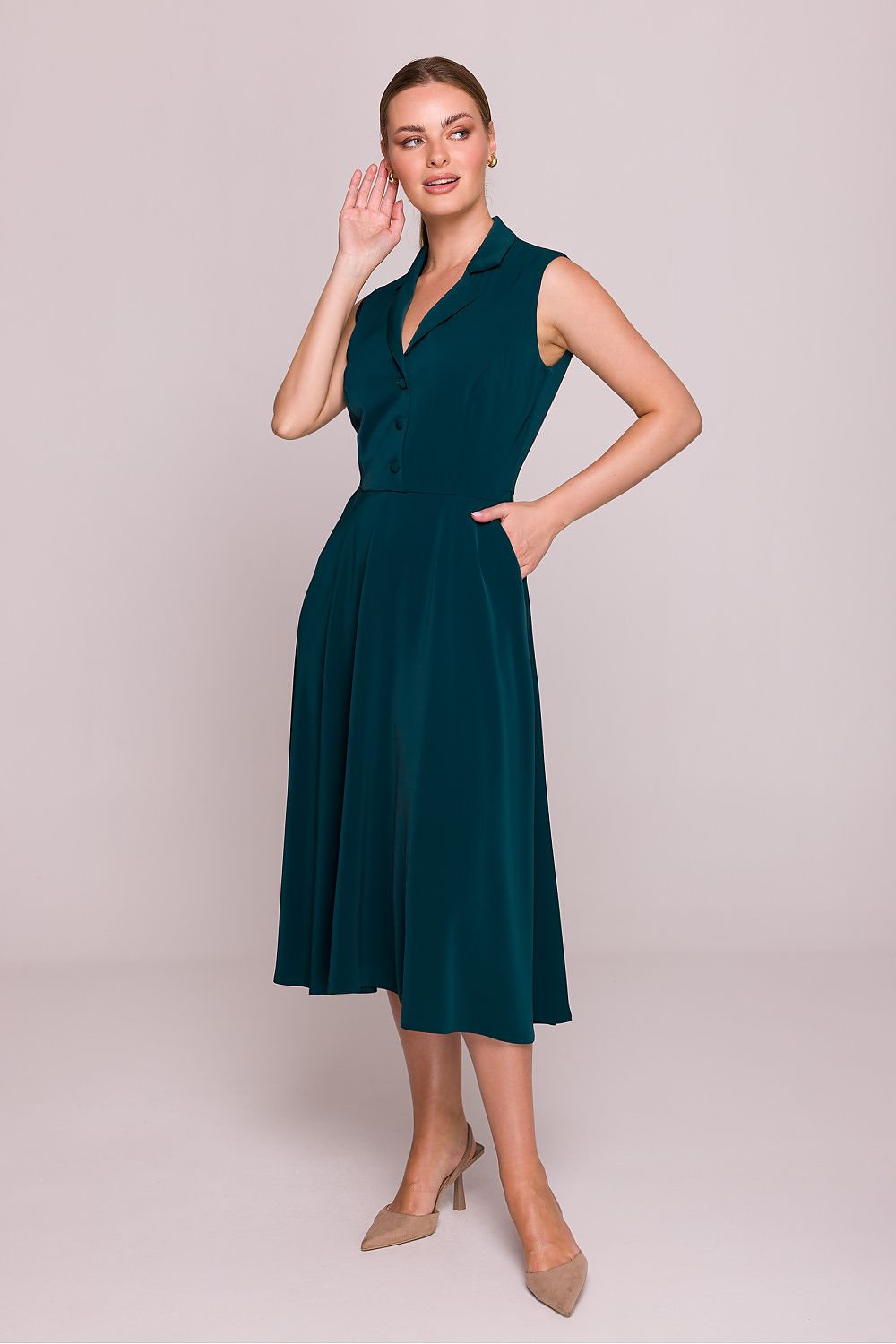 Cocktailkjole Stylove til dame fra MS StyleHaven, laget av polyester, farge Grønn, størrelse s, med sleeveless ermer, midi lengde, kjolestil sheath, perfekt til dress