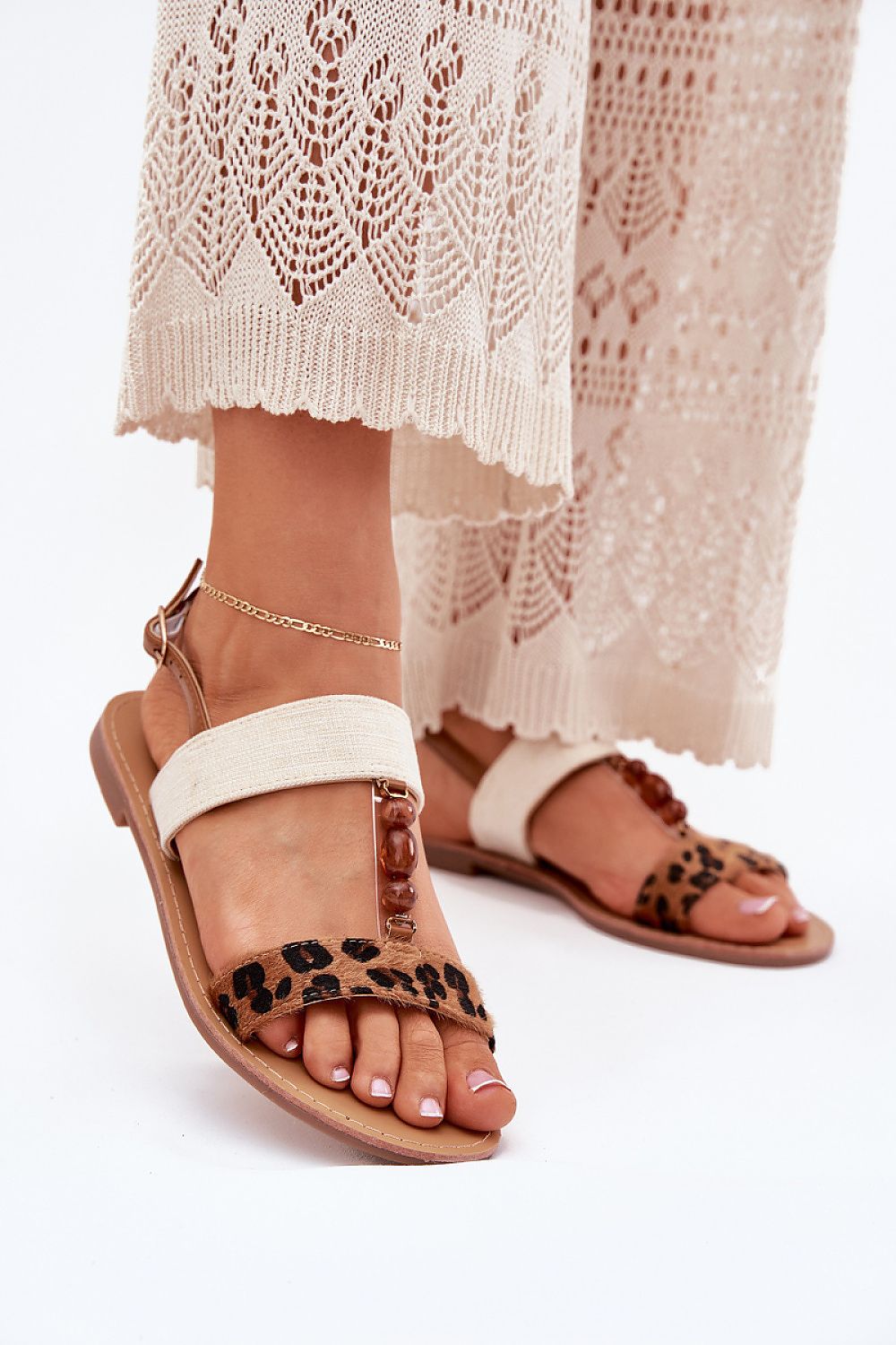 Sandaler Step in style til dame fra MS StyleHaven, laget av Bomull, med detaljer i synthetic; faux-leather, farge Brun, størrelse 36, med short ermer, hælhøyde flat, skostørrelse 36; 37; 38; 39; 40; 41, perfekt til casual