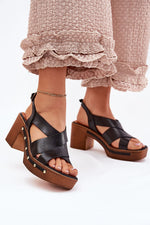 Hælsandaler Step in style til dame fra MS StyleHaven, laget av Bomull, farge Brun, størrelse 39, med short ermer, perfekt til dress