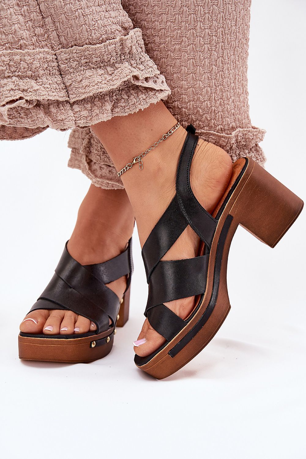 Hælsandaler Step in style til dame fra MS StyleHaven, laget av Bomull, farge Brun, størrelse 41, med short ermer, perfekt til dress