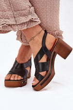 Hælsandaler Step in style til dame fra MS StyleHaven, laget av Bomull, farge Brun, størrelse 41, med short ermer, perfekt til dress
