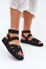 Sandaler Step in style til dame fra MS StyleHaven, laget av Bomull, med detaljer i faux-leather, farge Svart, størrelse 36, med short ermer, hælhøyde low; flat, skostørrelse 36; 37; 38; 39; 40; 41, perfekt til casual
