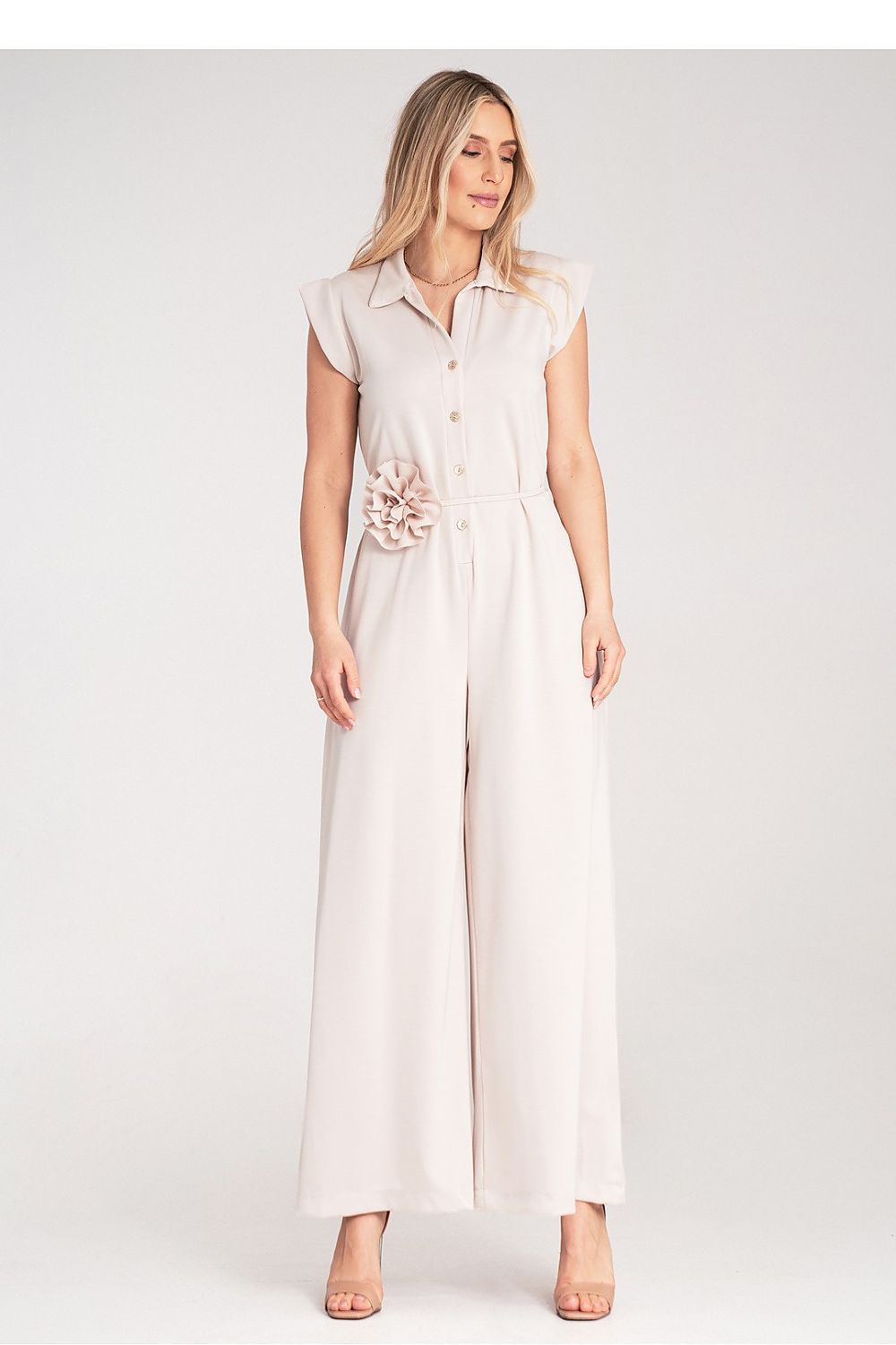 Drakt Figl til dame fra MS StyleHaven, laget av polyester; Viskose, farge beige, størrelse S/M, med sleeveless ermer, perfekt til dress