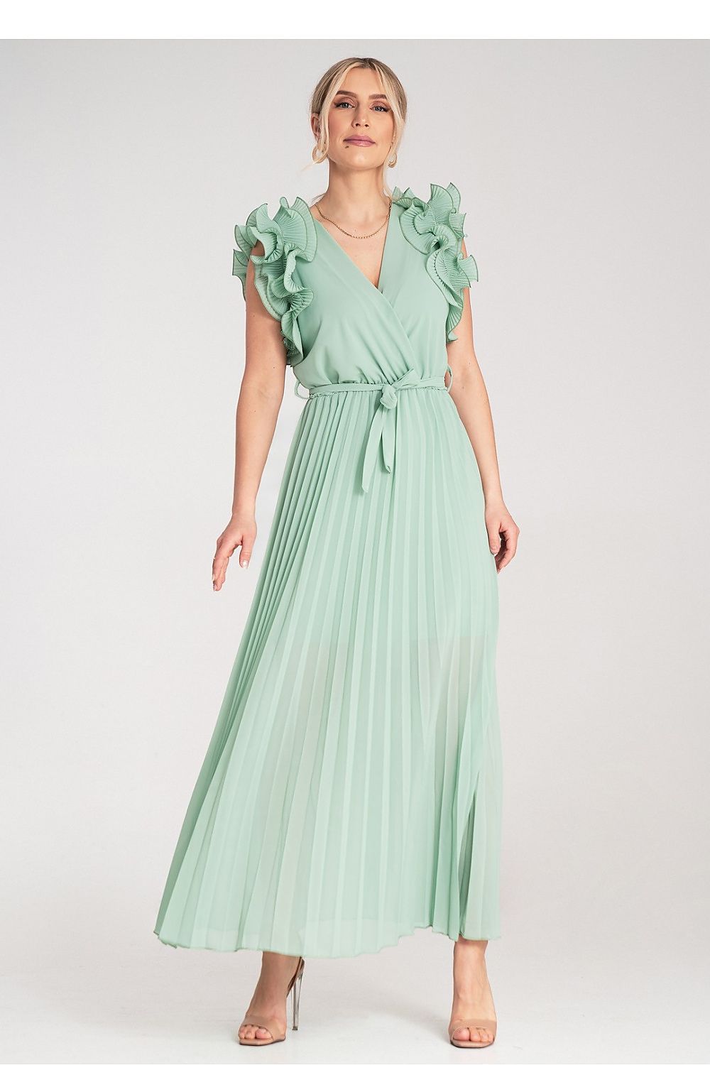 Cocktailkjole Figl til dame fra MS StyleHaven, laget av polyester, farge Grønn, størrelse S/M, med sleeveless ermer, perfekt til dress