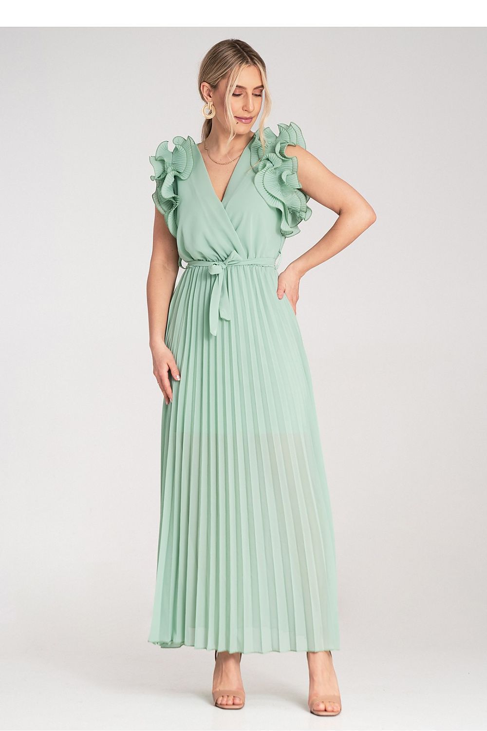 Cocktailkjole Figl til dame fra MS StyleHaven, laget av polyester, farge Grønn, størrelse S/M, med sleeveless ermer, perfekt til dress