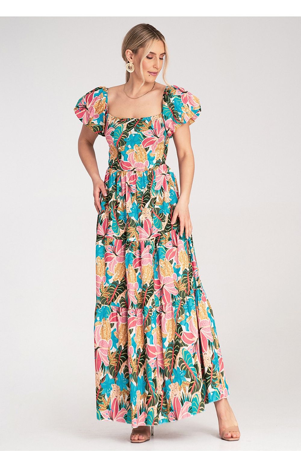 Dagkjole Figl til dame fra MS StyleHaven, laget av Bomull; Elastan-1, farge Rosa, størrelse S/M, med short ermer, maxi lengde, kjolestil a-line, perfekt til dress