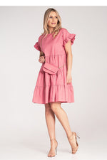 Dagkjole Figl til dame fra MS StyleHaven, laget av Bomull; Elastan-1, farge Rød, størrelse S/M, med short ermer, perfekt til dress