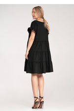 Dagkjole Figl til dame fra MS StyleHaven, laget av Bomull; Elastan-1, farge Rød, størrelse S/M, med short ermer, perfekt til dress