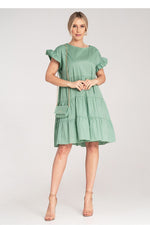 Dagkjole Figl til dame fra MS StyleHaven, laget av Bomull; Elastan-1, farge Rød, størrelse S/M, med short ermer, perfekt til dress