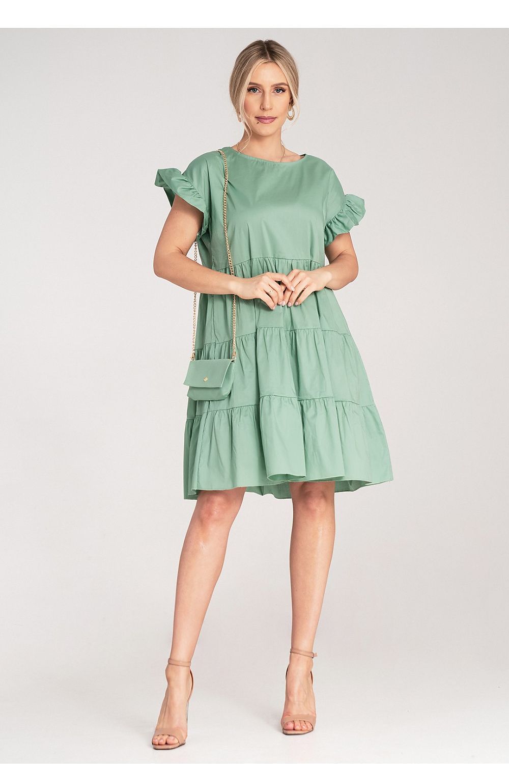 Dagkjole Figl til dame fra MS StyleHaven, laget av Bomull; Elastan-1, farge Rød, størrelse S/M, med short ermer, perfekt til dress
